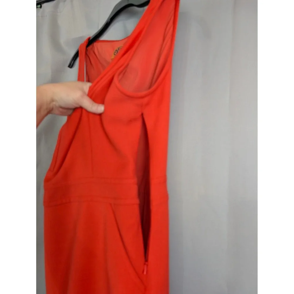 Tory Burch Sheath Dress‎ SZ 14 Orange Pockets Textured Sleeveless